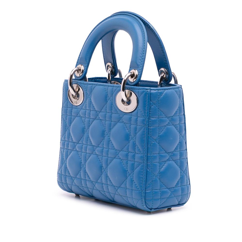 Christian Dior B Dior Blue Light Blue Lambskin Leather Leather Mini Lambskin Cannage Lady Dior Italy
