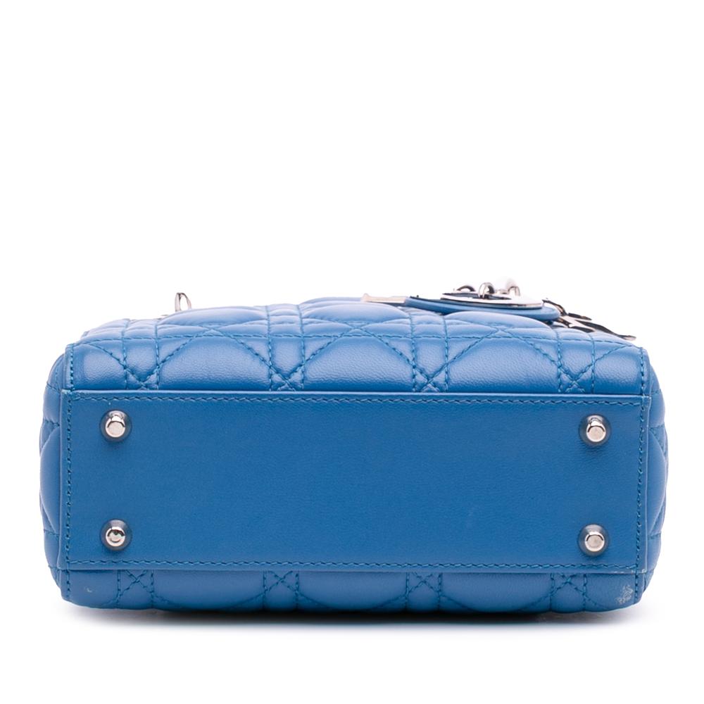 Christian Dior B Dior Blue Light Blue Lambskin Leather Leather Mini Lambskin Cannage Lady Dior Italy