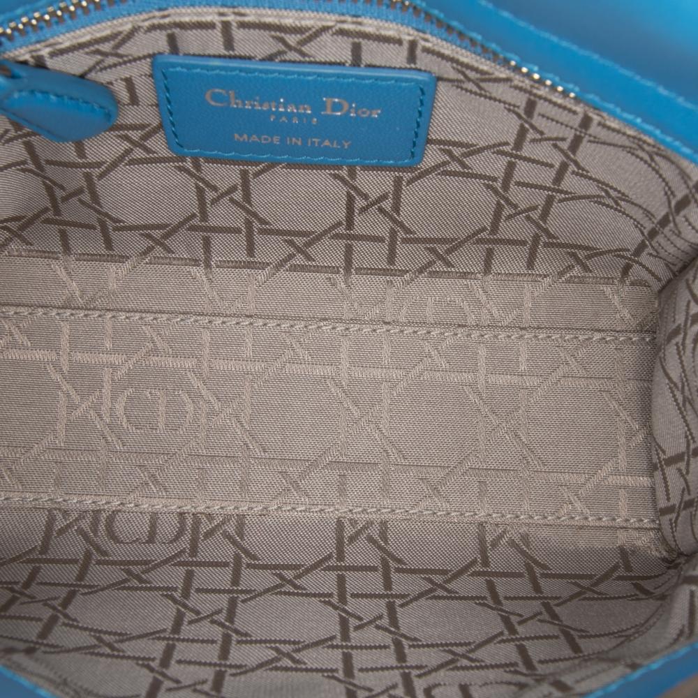 Christian Dior B Dior Blue Light Blue Lambskin Leather Leather Mini Lambskin Cannage Lady Dior Italy
