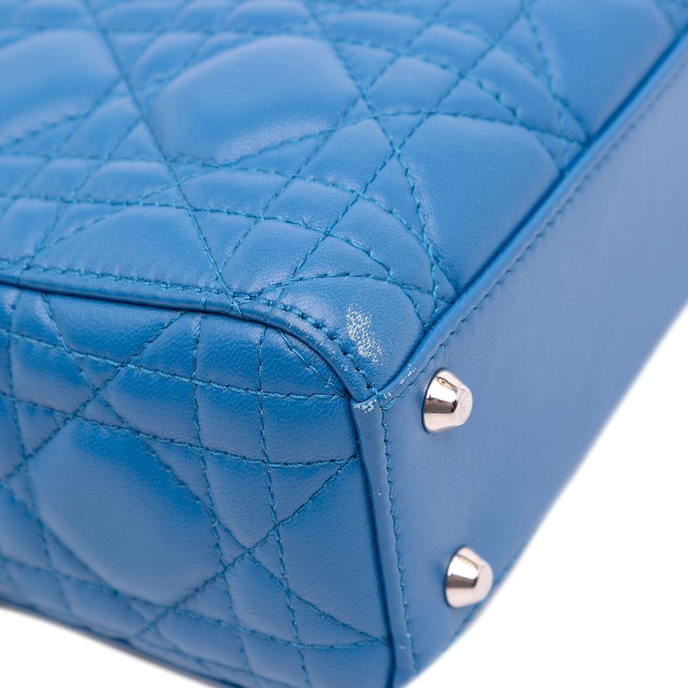 Christian Dior B Dior Blue Light Blue Lambskin Leather Leather Mini Lambskin Cannage Lady Dior Italy