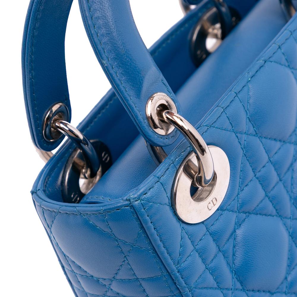 Christian Dior B Dior Blue Light Blue Lambskin Leather Leather Mini Lambskin Cannage Lady Dior Italy
