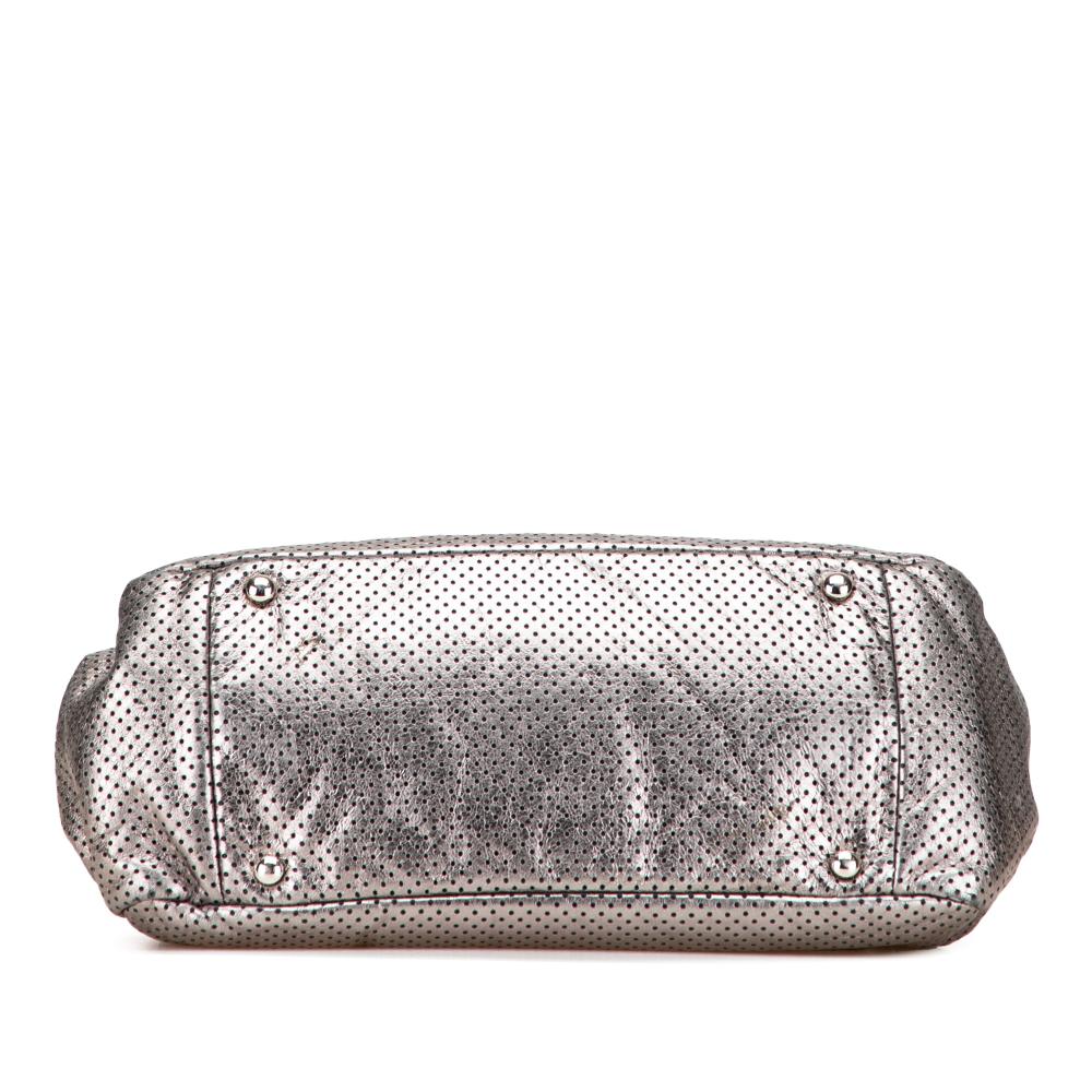 Chanel B Chanel Silver Calf Leather Metallic Perforated skin Drill Accordion Flap Italy