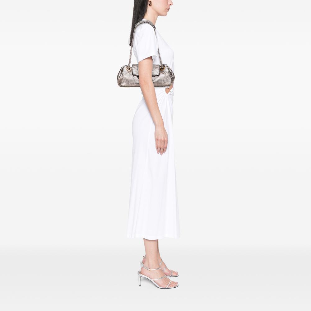 Chanel B Chanel Silver Calf Leather Metallic Perforated skin Drill Accordion Flap Italy