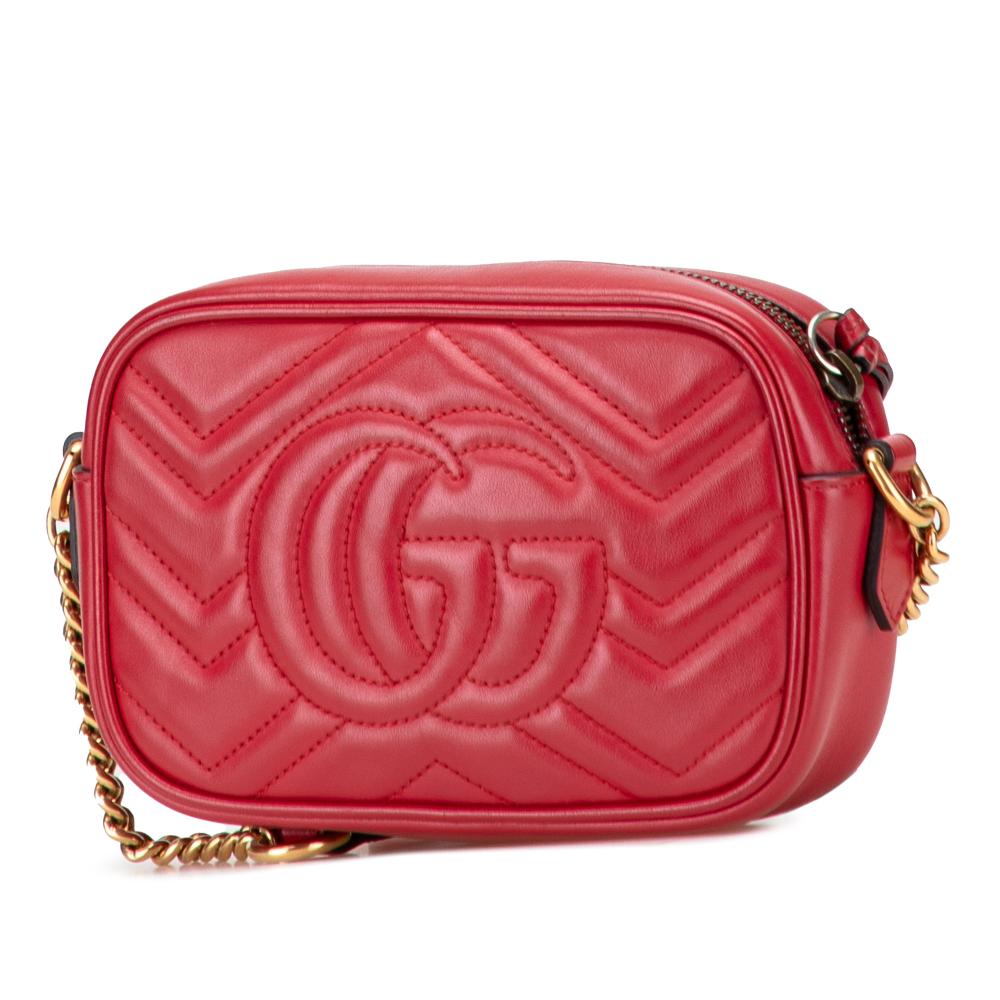 Gucci B Gucci Red Calf Leather Mini GG Marmont Matelasse Crossbody Italy