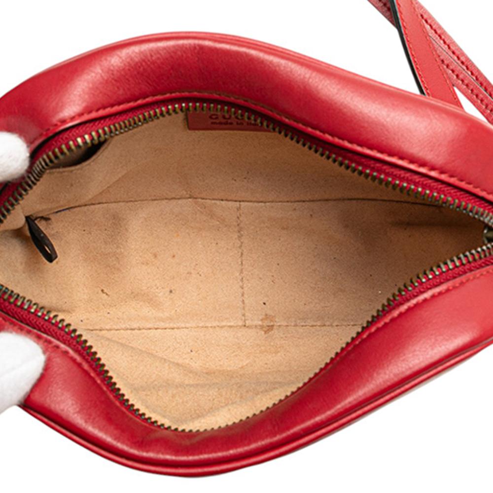 Gucci B Gucci Red Calf Leather Mini GG Marmont Matelasse Crossbody Italy