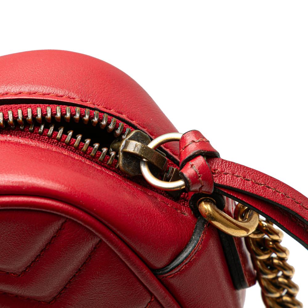 Gucci B Gucci Red Calf Leather Mini GG Marmont Matelasse Crossbody Italy