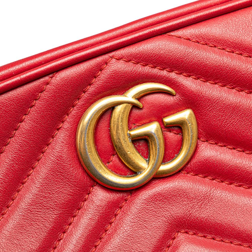 Gucci B Gucci Red Calf Leather Mini GG Marmont Matelasse Crossbody Italy