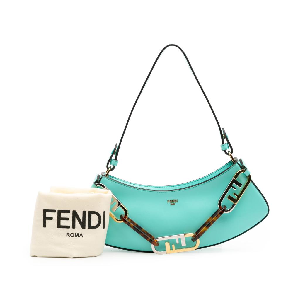 Fendi AB Fendi Blue Turquoise Calf Leather OLock Swing Satchel Italy