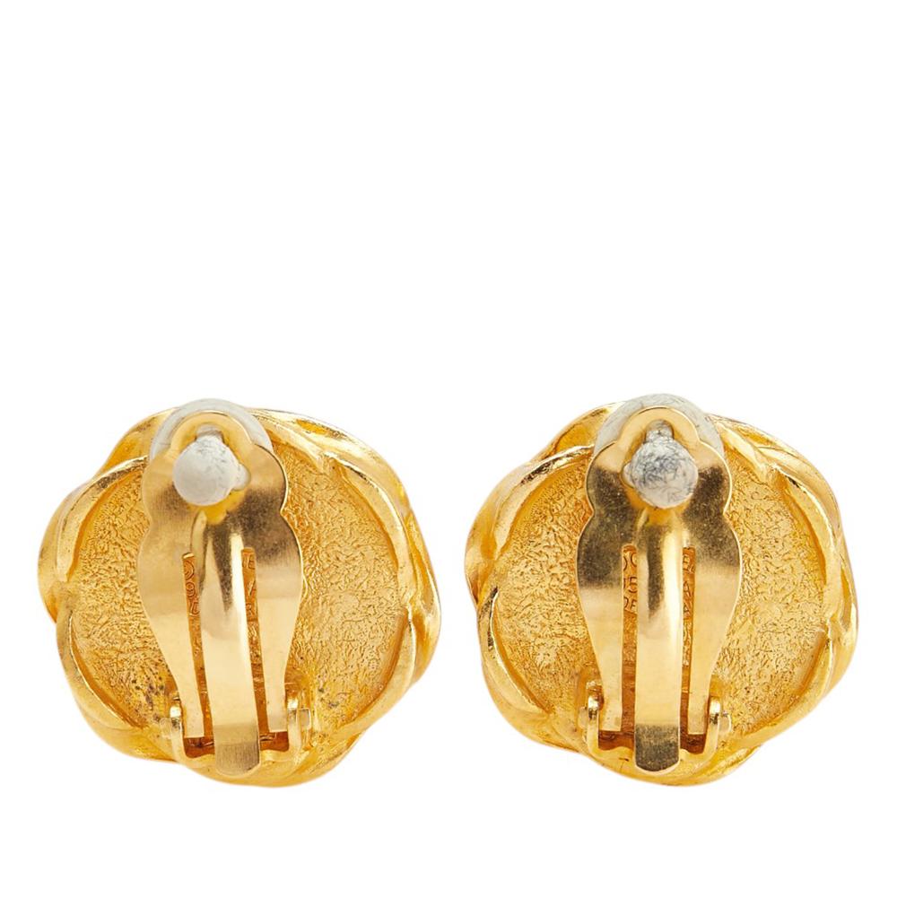 Chanel B Chanel Gold Gold Plated Metal and Acrylic CC Hexagon Clip On Earrings France