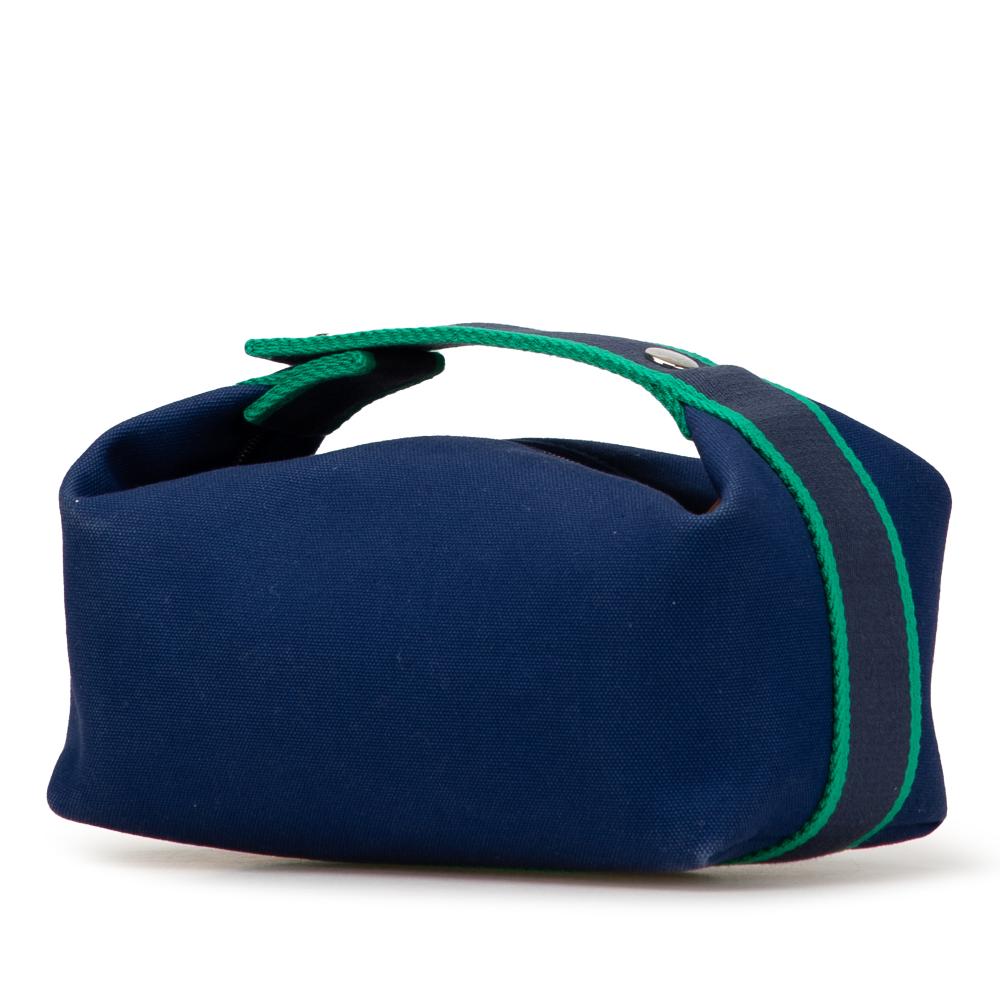 Hermès AB Hermès Blue Dark Blue with Green Canvas Fabric Small Toile Bride A Brac Case France