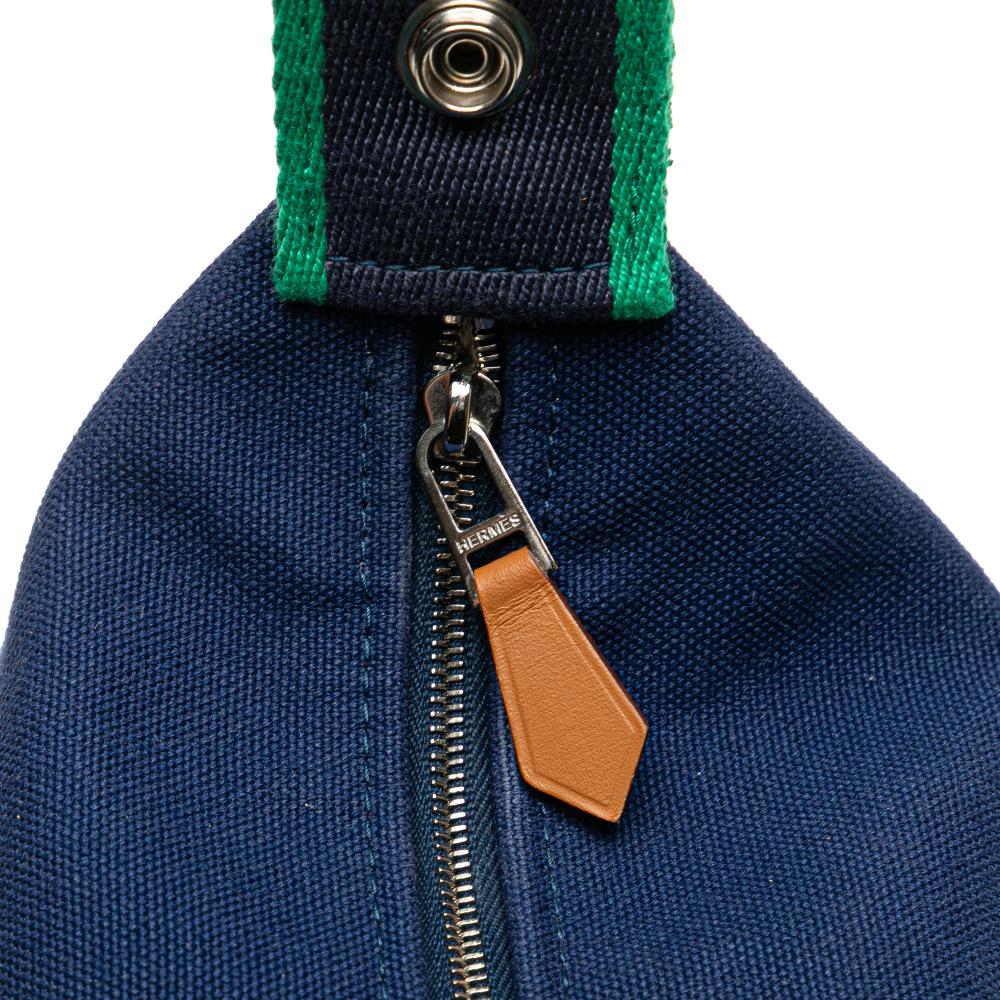Hermès AB Hermès Blue Dark Blue with Green Canvas Fabric Small Toile Bride A Brac Case France