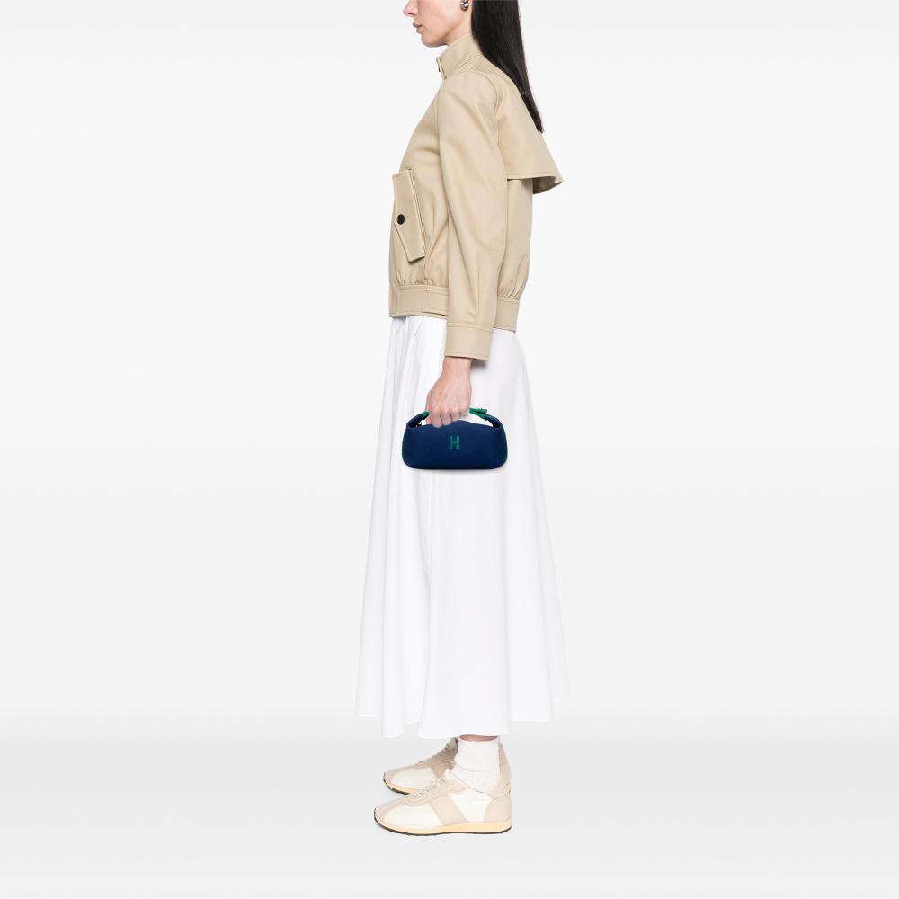 Hermès AB Hermès Blue Dark Blue with Green Canvas Fabric Small Toile Bride A Brac Case France