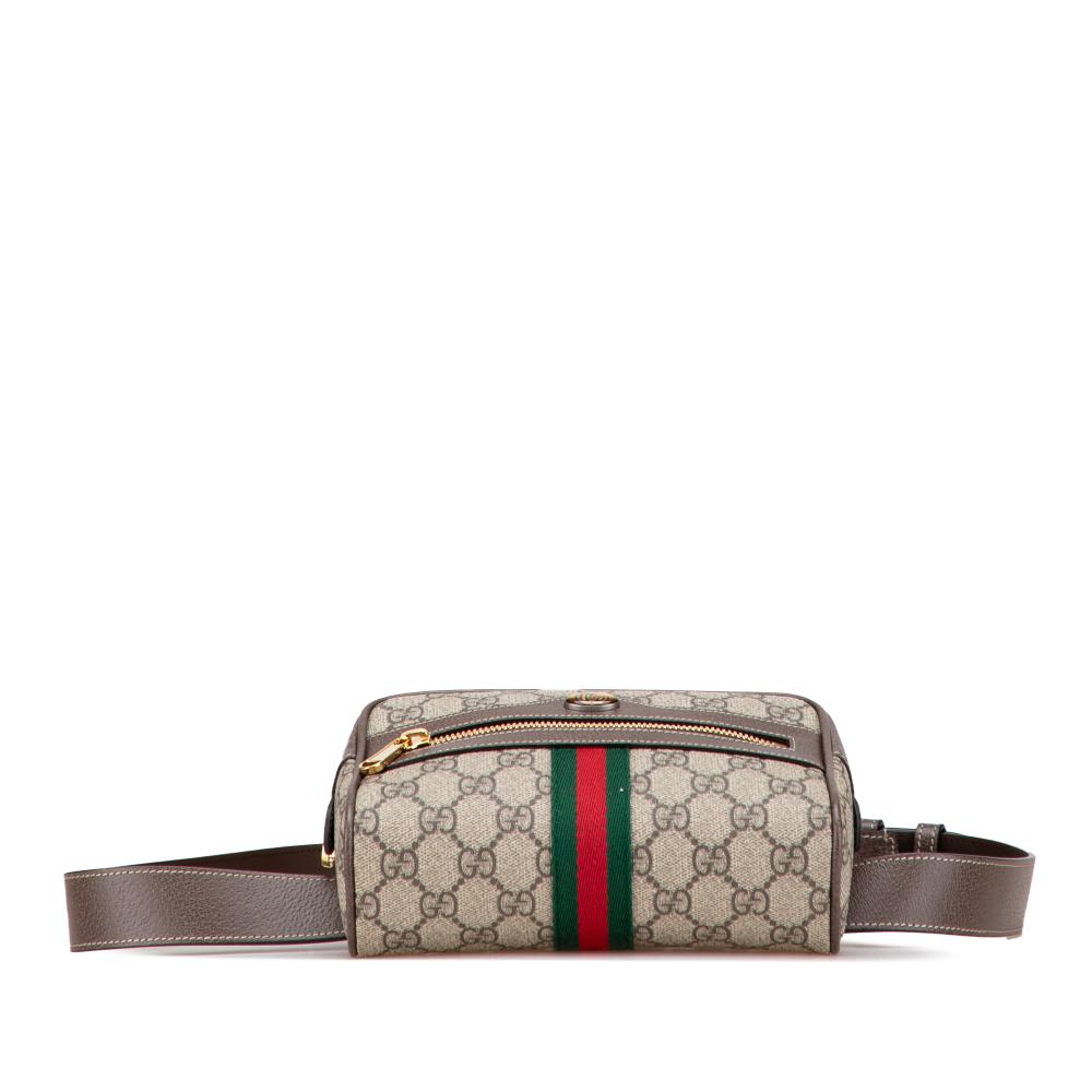 Gucci AB Gucci Brown Beige Coated Canvas Fabric Small GG Supreme Ophidia Belt Bag Italy