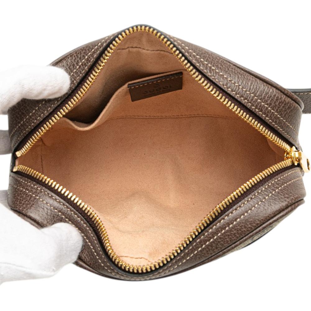 Gucci AB Gucci Brown Beige Coated Canvas Fabric Small GG Supreme Ophidia Belt Bag Italy