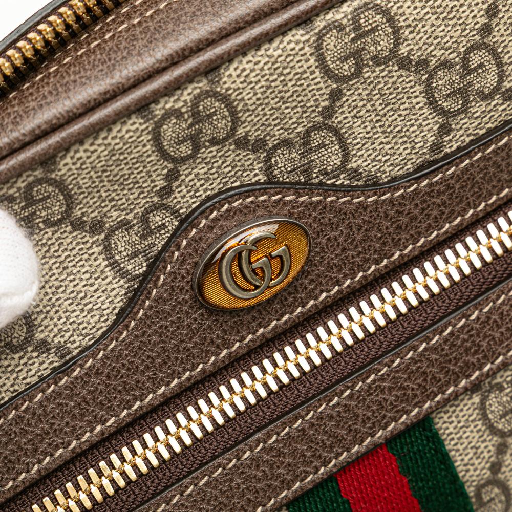 Gucci AB Gucci Brown Beige Coated Canvas Fabric Small GG Supreme Ophidia Belt Bag Italy