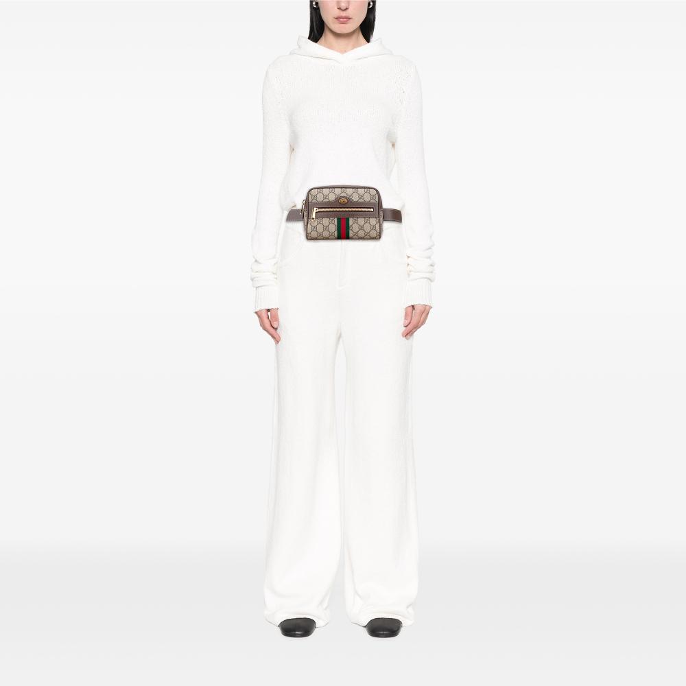 Gucci AB Gucci Brown Beige Coated Canvas Fabric Small GG Supreme Ophidia Belt Bag Italy