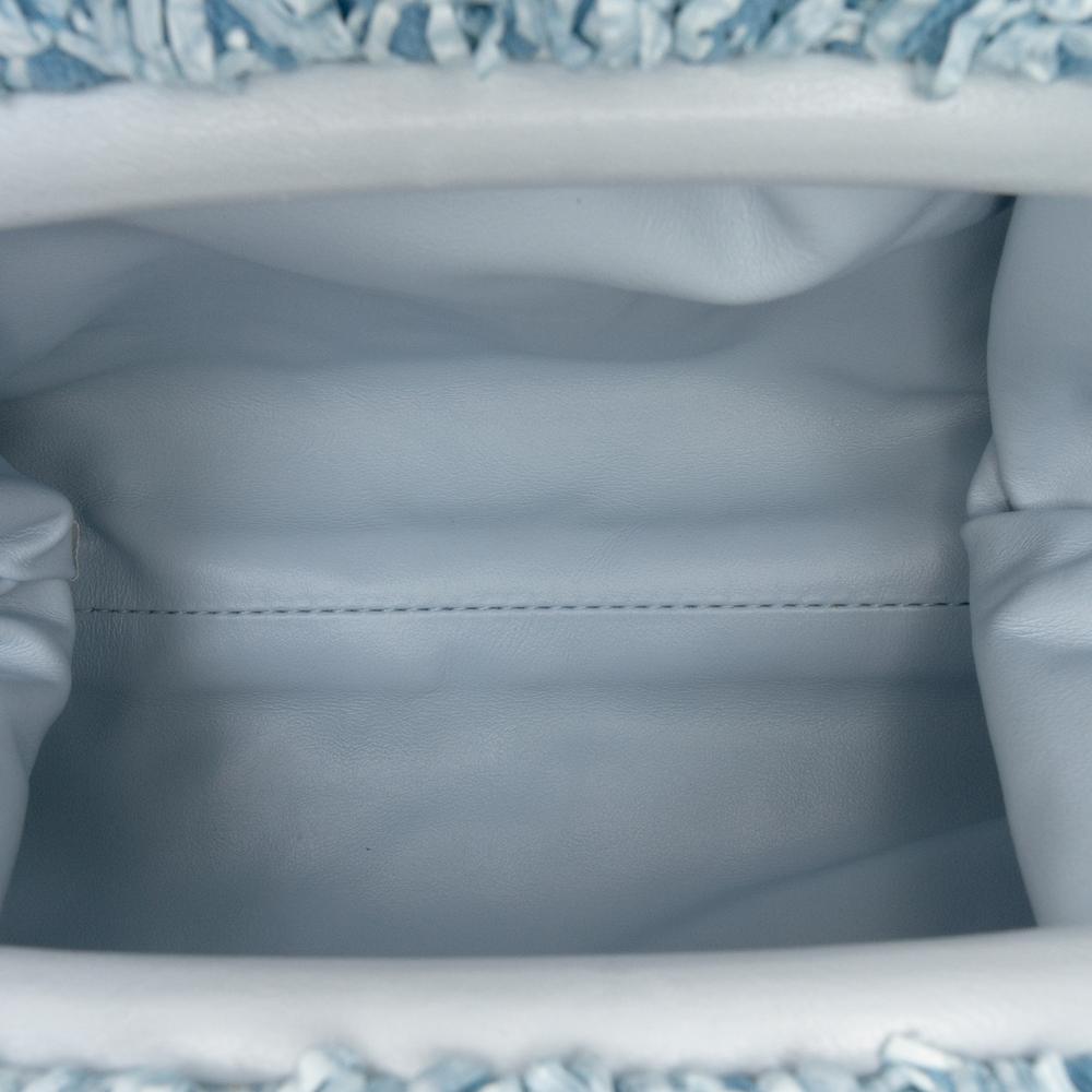 Bottega Veneta Blue Light Blue Raffia Natural Material Boucle Curly The Mini Pouch Crossbody Italy