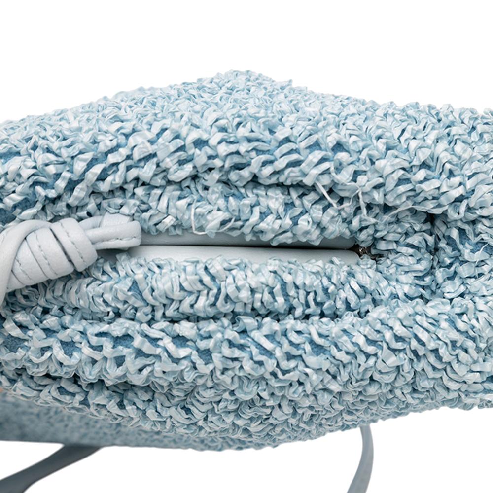 Bottega Veneta Blue Light Blue Raffia Natural Material Boucle Curly The Mini Pouch Crossbody Italy