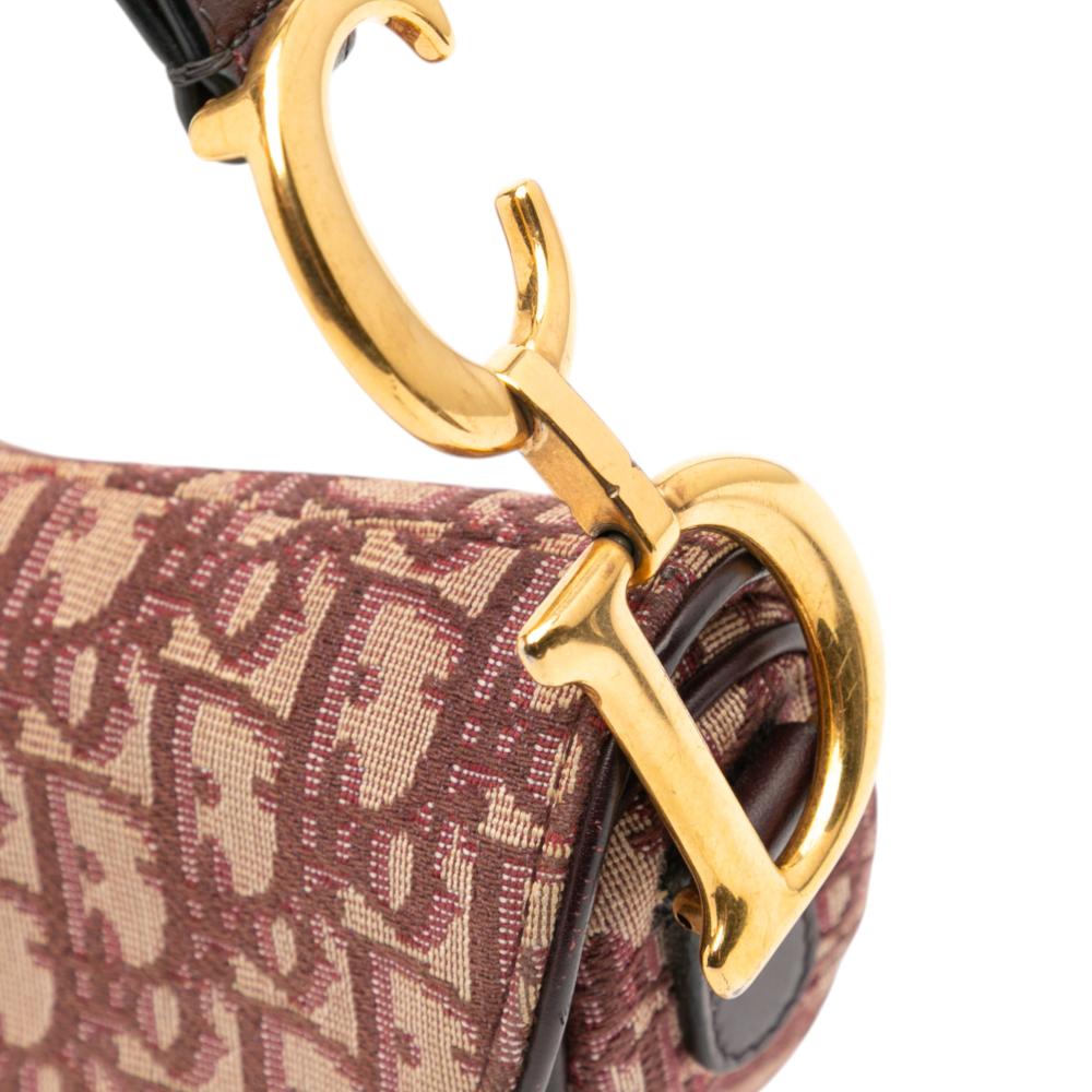 Christian Dior B Dior Red Canvas Fabric Oblique Saddle Bag Italy