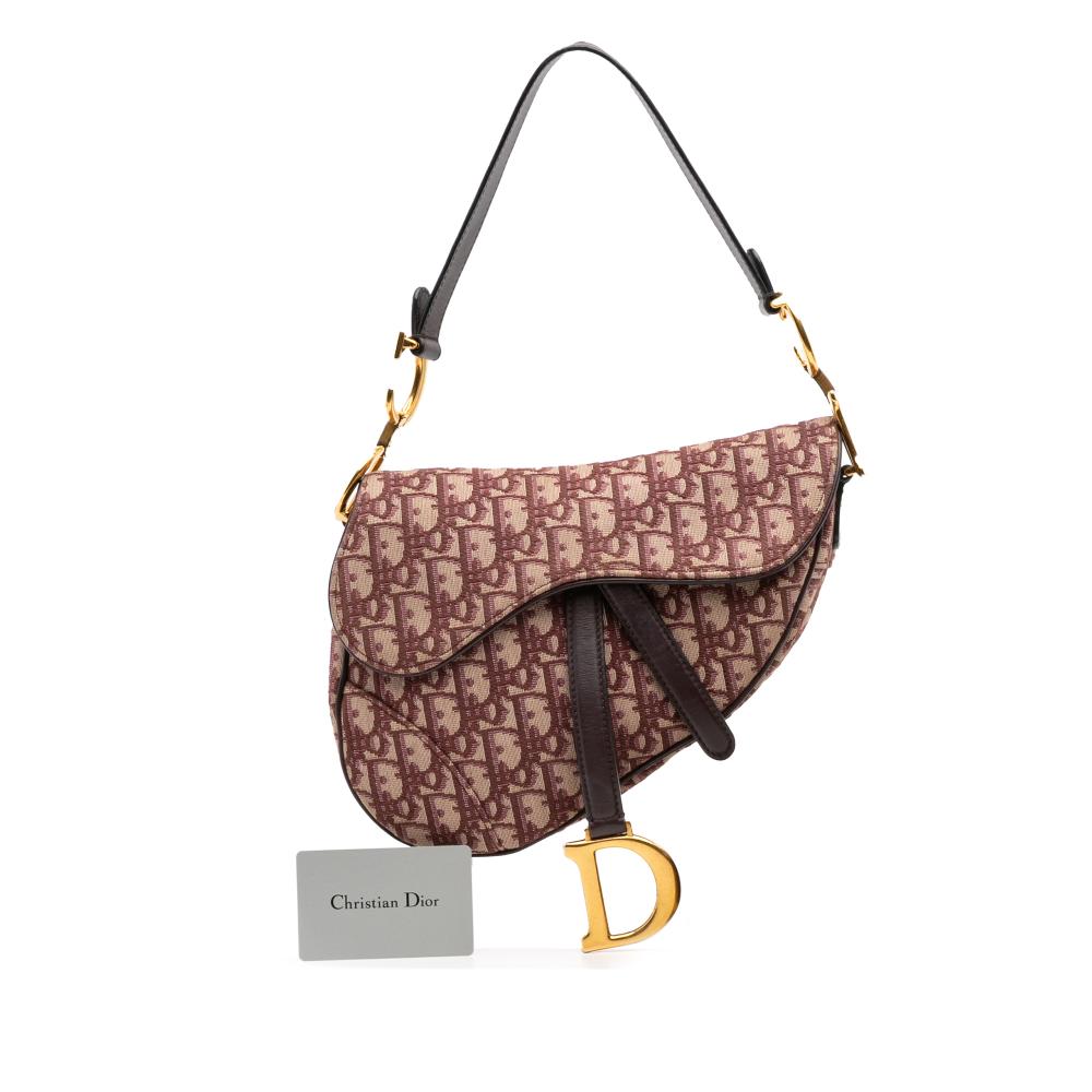 Christian Dior B Dior Red Canvas Fabric Oblique Saddle Bag Italy