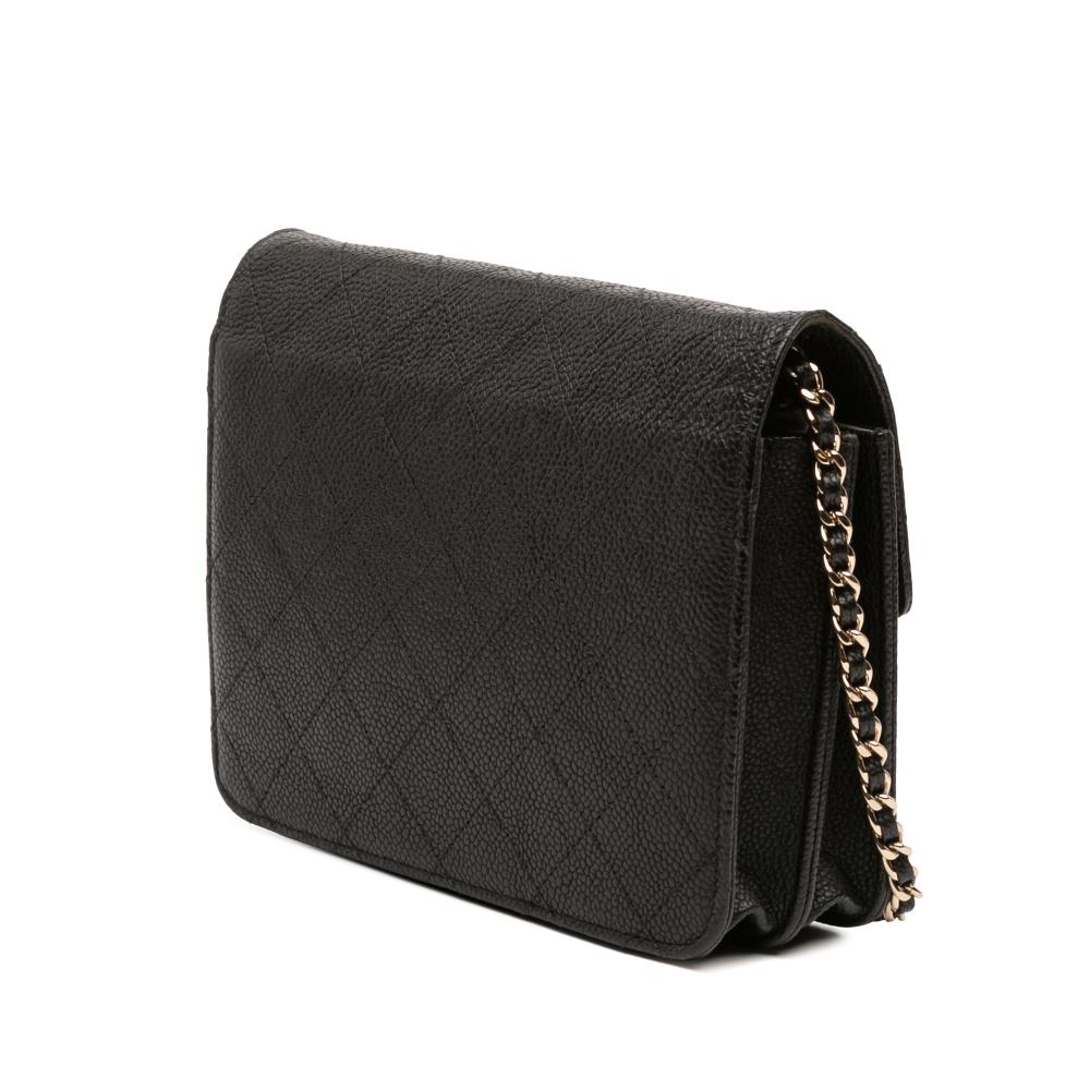 Chanel Black Paris Cuba Square Quilted Caviar Thread Around Wallet On Chain Italy