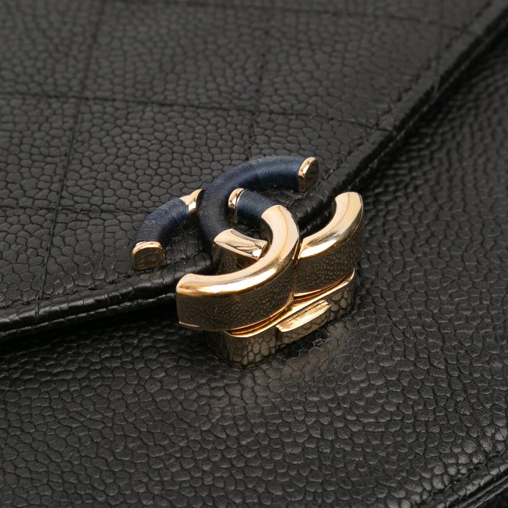 Chanel Black Paris Cuba Square Quilted Caviar Thread Around Wallet On Chain Italy