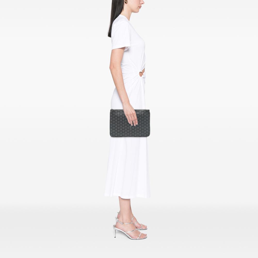 Goyard AB Goyard Gray Coated Canvas Fabric Goyardine Senat MM France