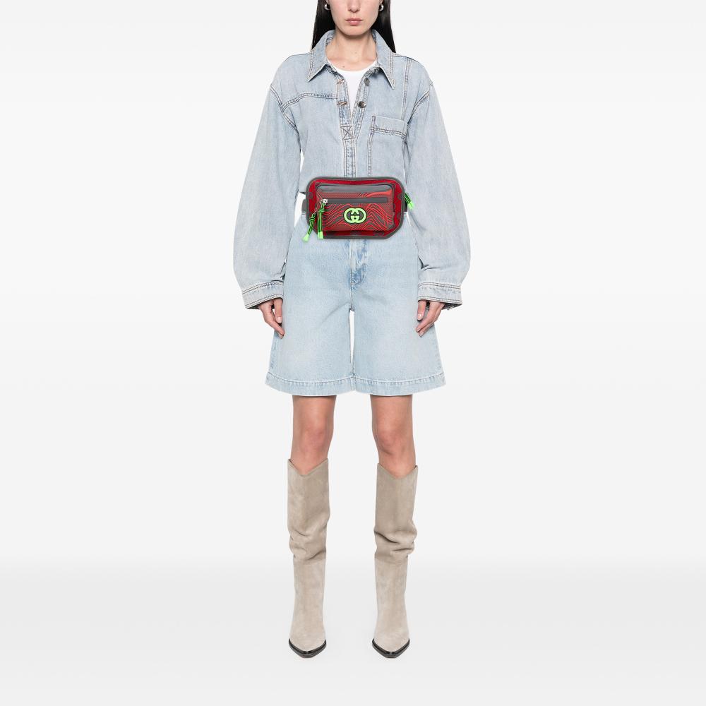 Gucci AB Gucci Red Nylon Fabric GG and Rubber Belt Bag Italy