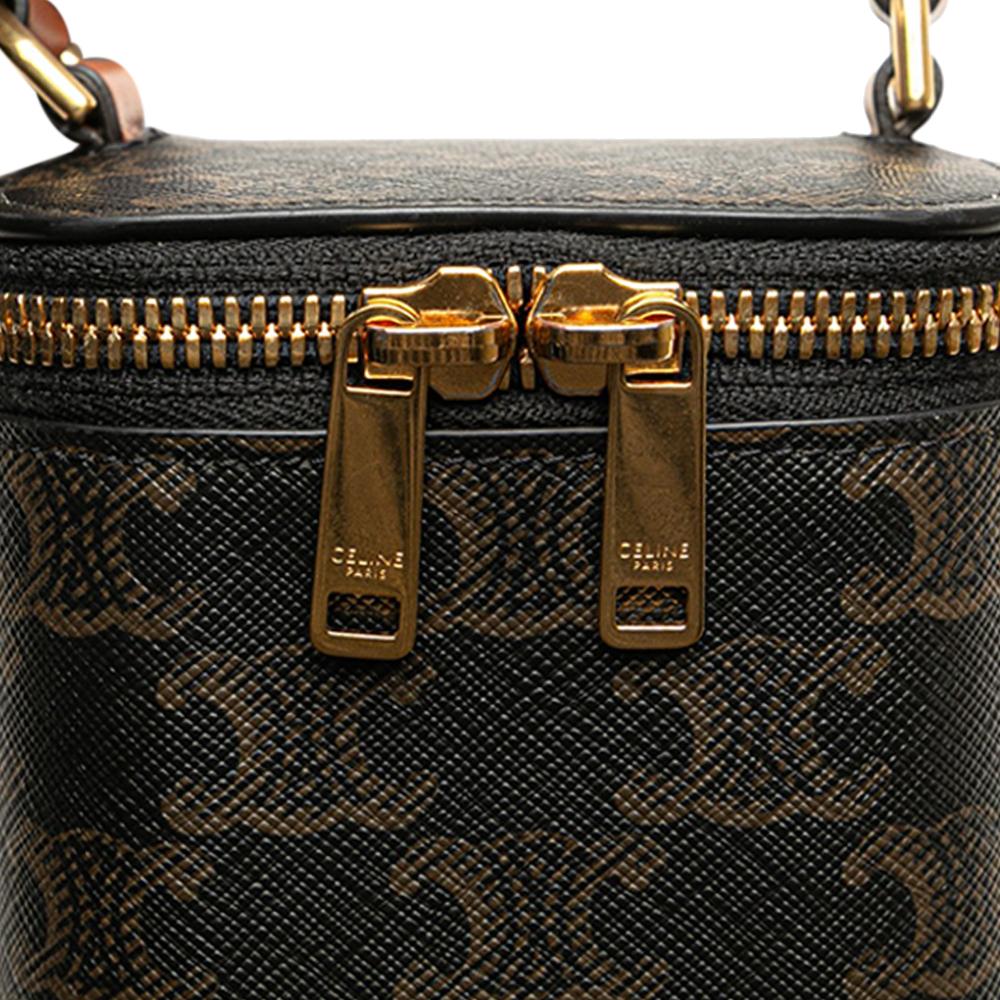 Celine AB Celine Brown Dark Brown Coated Canvas Fabric Mini Triomphe Vanity Case Italy