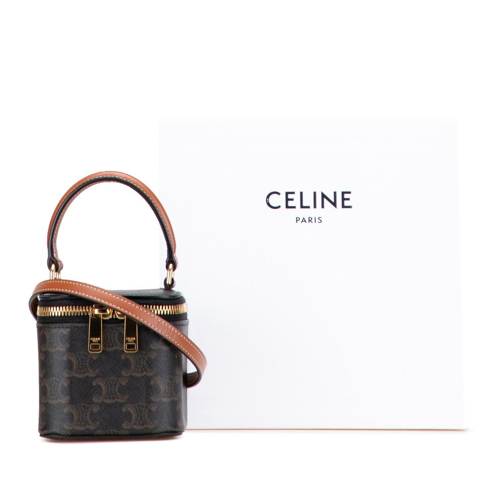 Celine AB Celine Brown Dark Brown Coated Canvas Fabric Mini Triomphe Vanity Case Italy