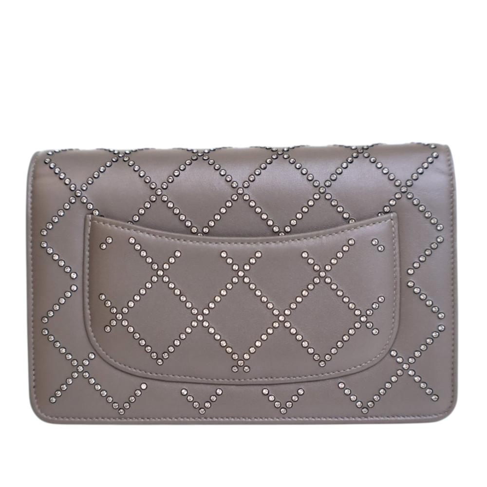 Chanel AB Chanel Gray Calf Leather CC Studded skin Crystal Wallet On Chain France