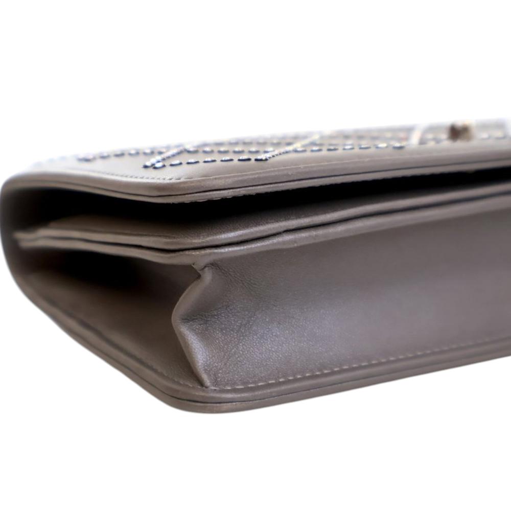 Chanel AB Chanel Gray Calf Leather CC Studded skin Crystal Wallet On Chain France