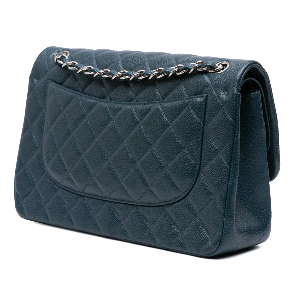 Chanel Classic Double Flap Jumbo Matelassè Caviar Leather Flap Handbag Blue