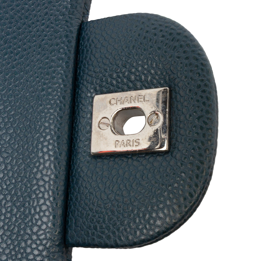 Chanel Classic Double Flap Jumbo Matelassè Caviar Leather Flap Handbag Blue