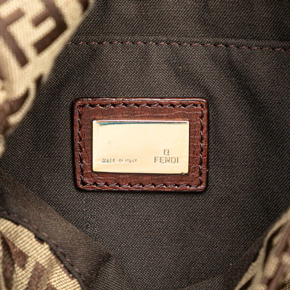 Fendi B Fendi Brown Beige Canvas Fabric Zucchino Crossbody Italy