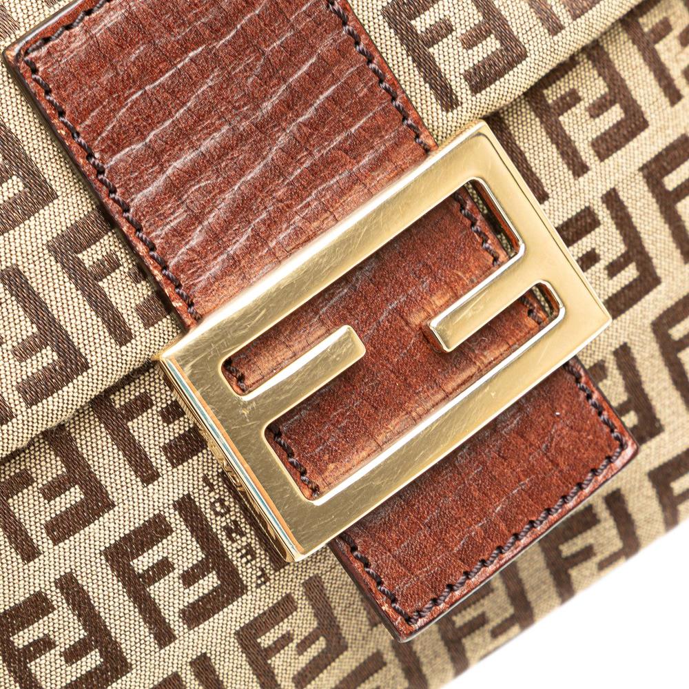 Fendi B Fendi Brown Beige Canvas Fabric Zucchino Crossbody Italy
