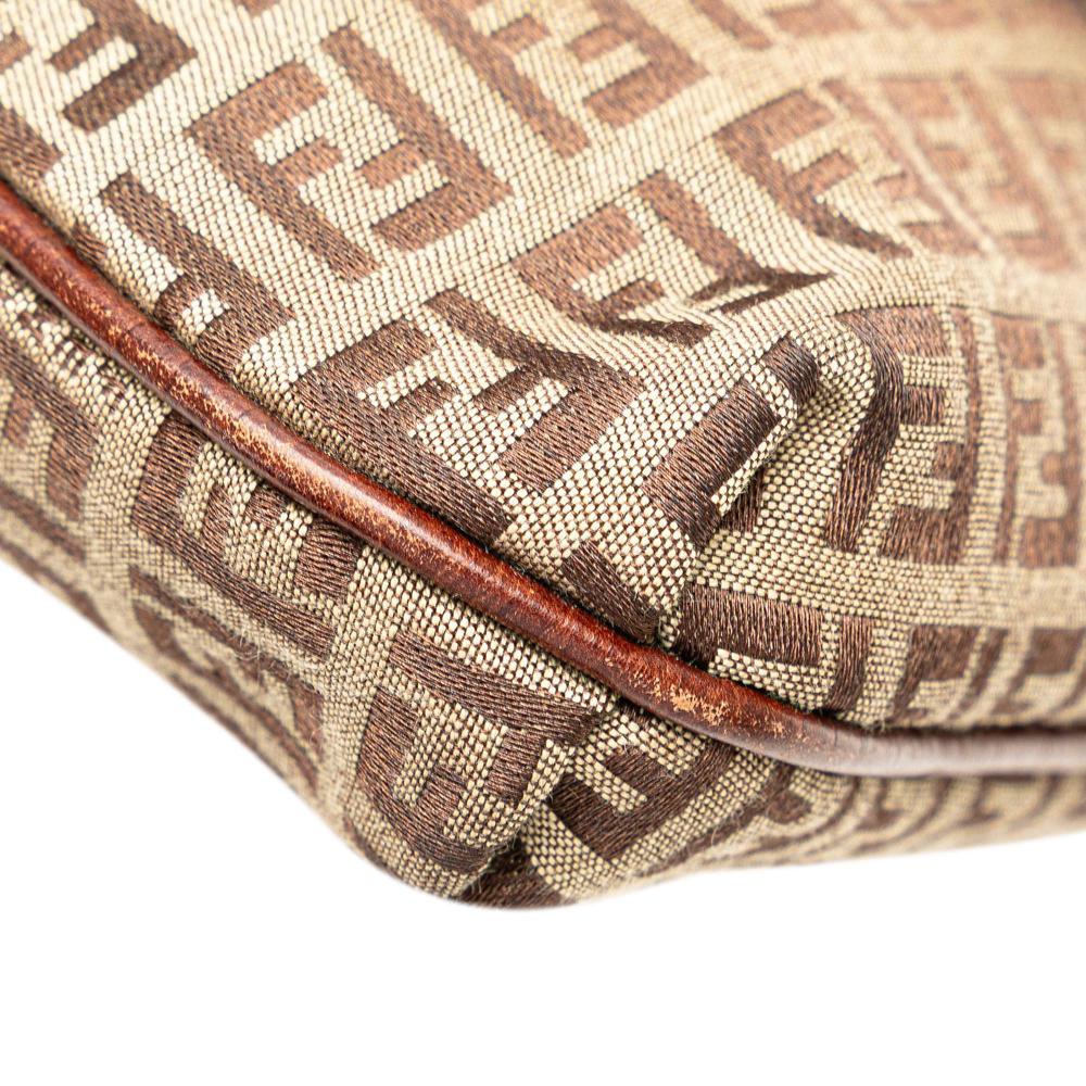 Fendi B Fendi Brown Beige Canvas Fabric Zucchino Crossbody Italy