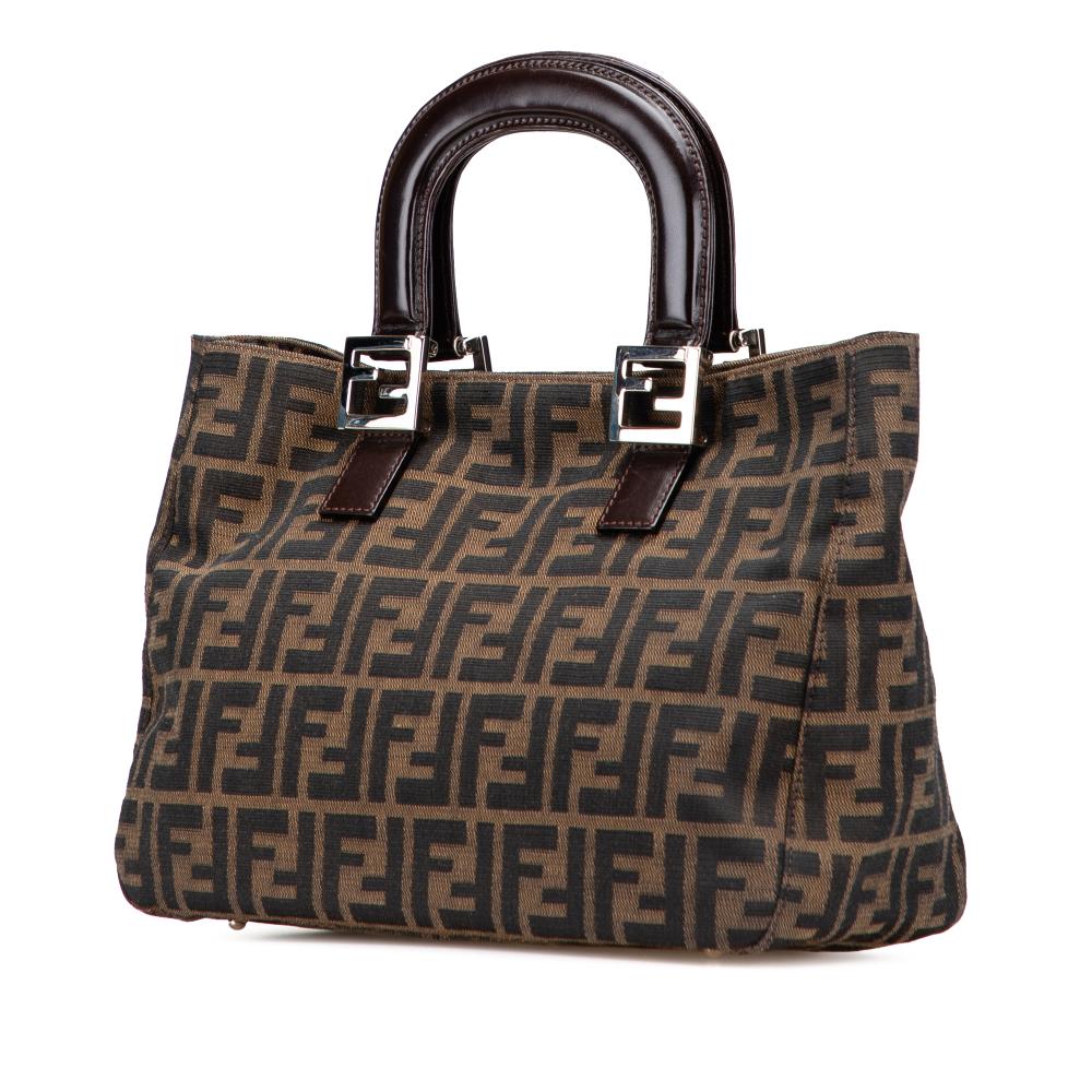 Fendi B Fendi Brown Canvas Fabric Small Zucca Twins Tote Italy