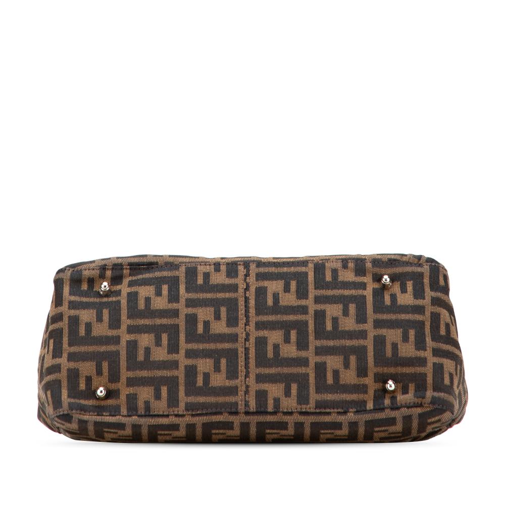 Fendi B Fendi Brown Canvas Fabric Small Zucca Twins Tote Italy