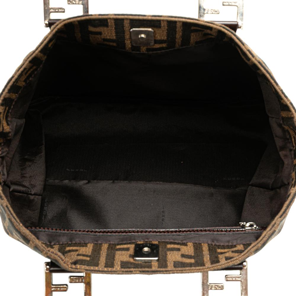 Fendi B Fendi Brown Canvas Fabric Small Zucca Twins Tote Italy