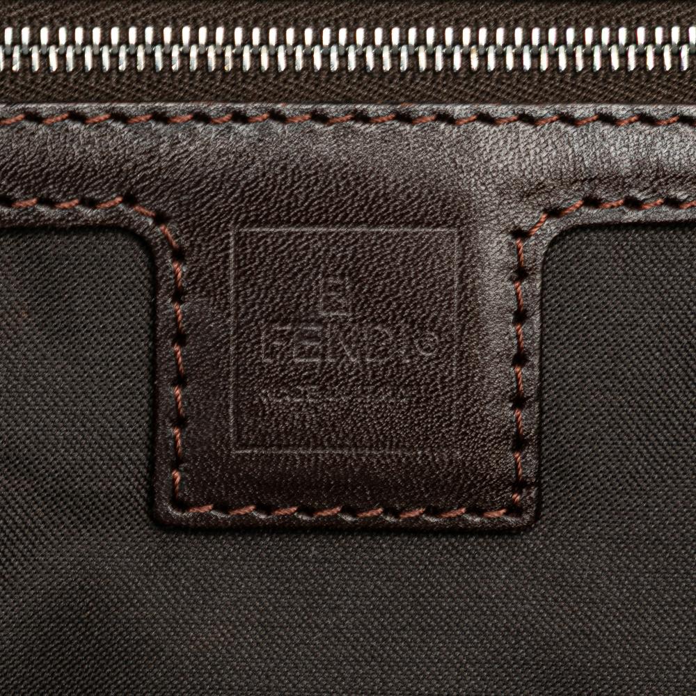 Fendi B Fendi Brown Canvas Fabric Small Zucca Twins Tote Italy