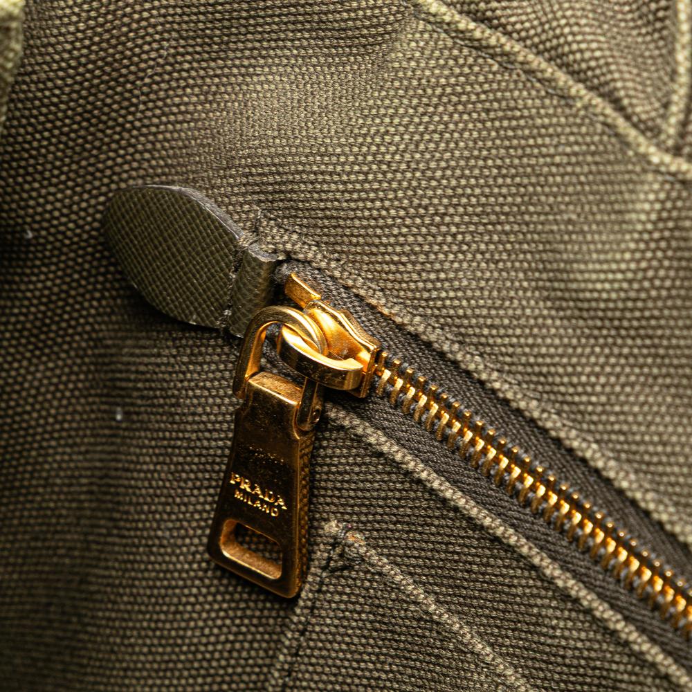 Prada B Prada Brown Dark Khaki Canvas Fabric Small Canapa Bijoux Satchel Italy