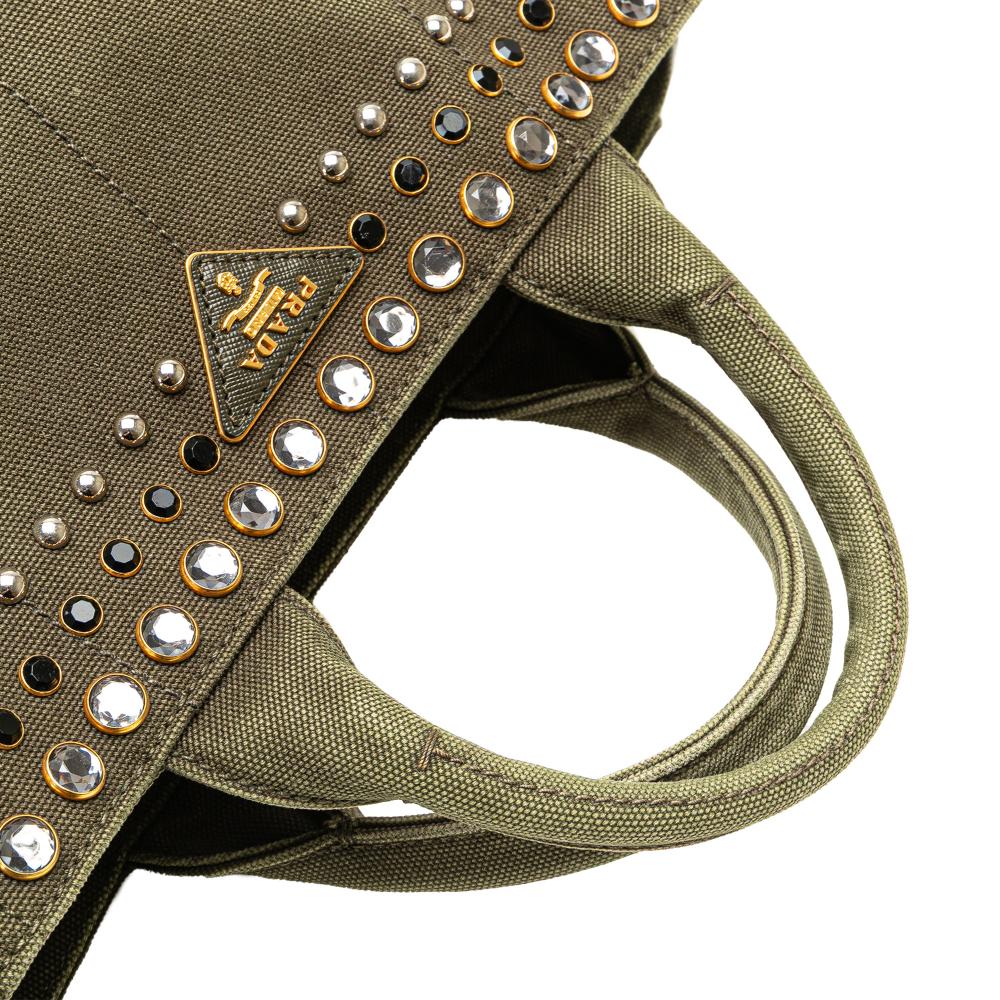 Prada B Prada Brown Dark Khaki Canvas Fabric Small Canapa Bijoux Satchel Italy