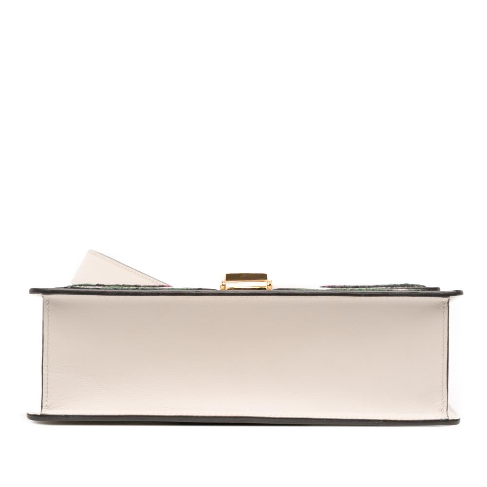 Gucci B Gucci White Calf Leather Small Floral Embroidered Sylvie Satchel Italy