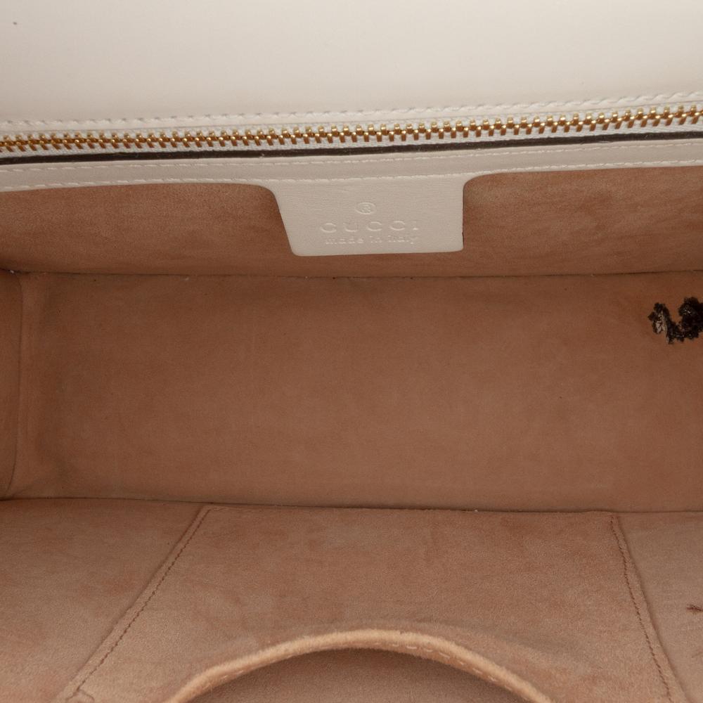 Gucci B Gucci White Calf Leather Small Floral Embroidered Sylvie Satchel Italy