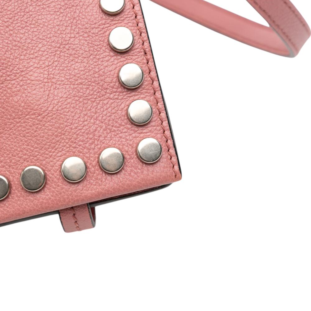 Prada AB Prada Pink Calf Leather Glace Studded Etiquette Flap Crossbody Italy