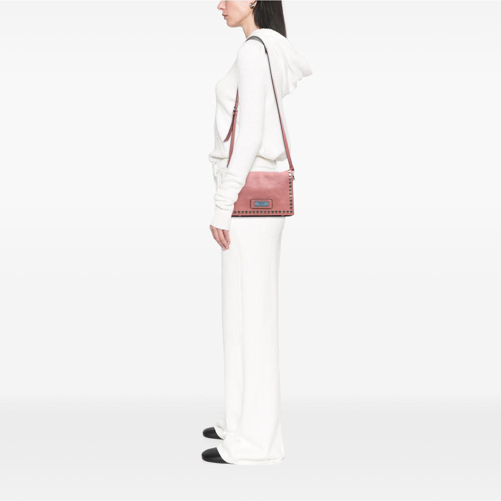 Prada AB Prada Pink Calf Leather Glace Studded Etiquette Flap Crossbody Italy