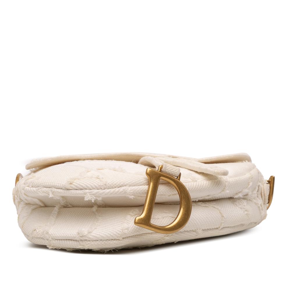 Christian Dior B Dior White Pearl Canvas Fabric Mini Embroidered Camouflage Saddle Bag Italy