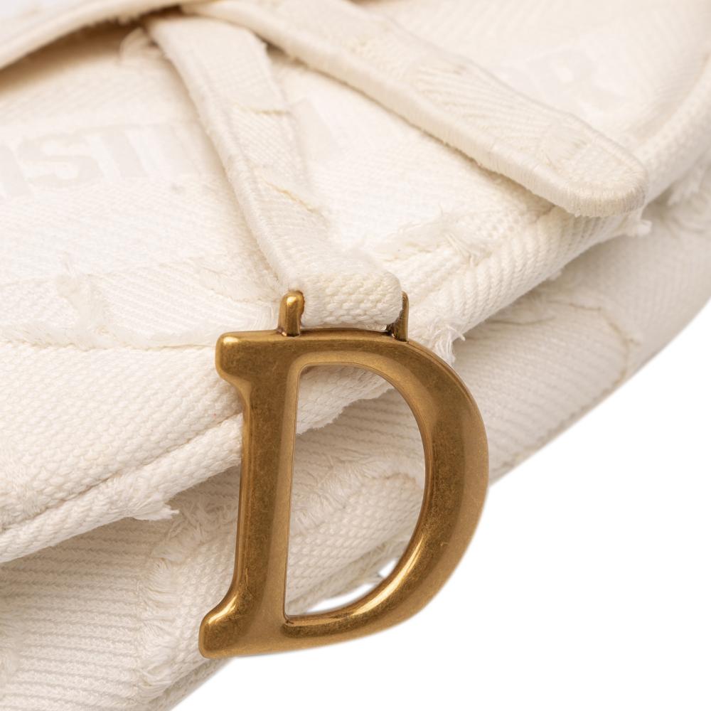 Christian Dior B Dior White Pearl Canvas Fabric Mini Embroidered Camouflage Saddle Bag Italy