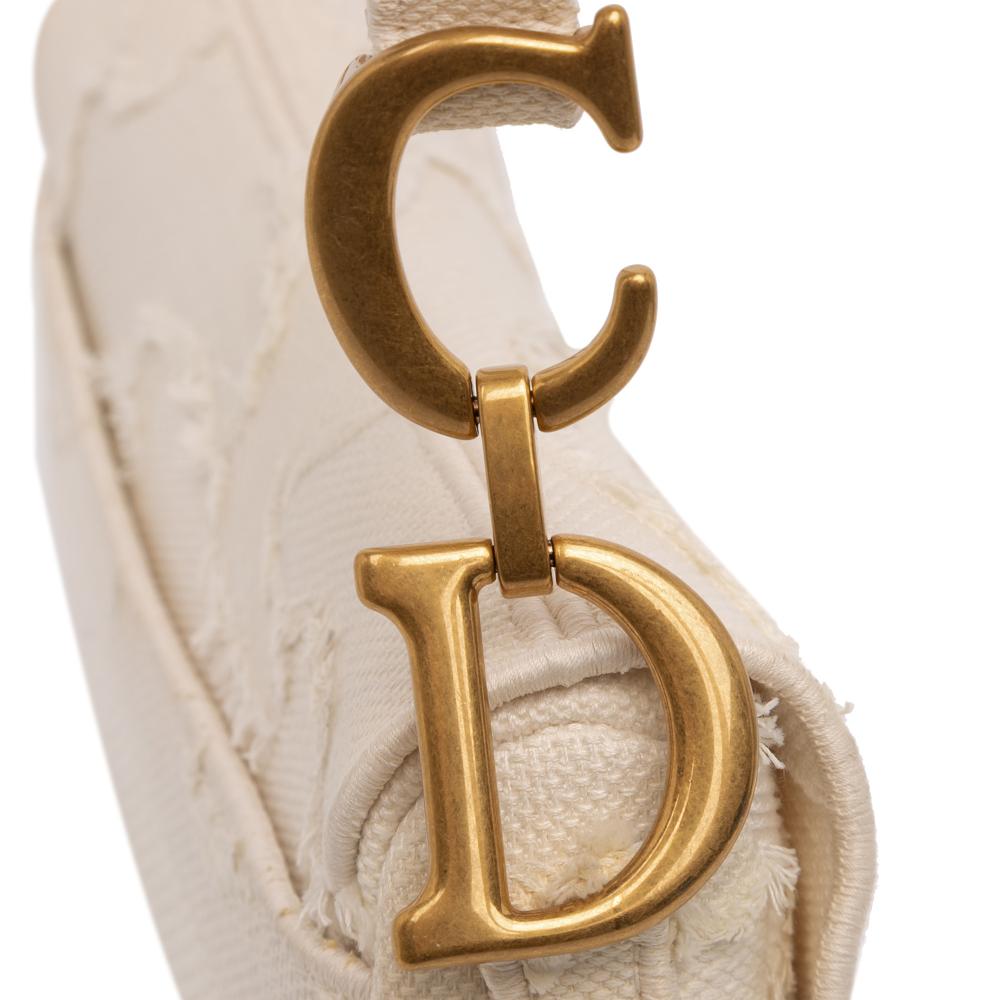 Christian Dior B Dior White Pearl Canvas Fabric Mini Embroidered Camouflage Saddle Bag Italy